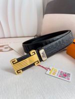 1:1  Hermes Black Leather Belt with Gold 'H' buckle  Buckle  3.8cm